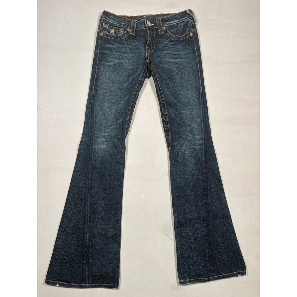True Religion Joey Flare Jeans Women 27 Dark Wash Low Rise Twisted Seam Y2K Vtg